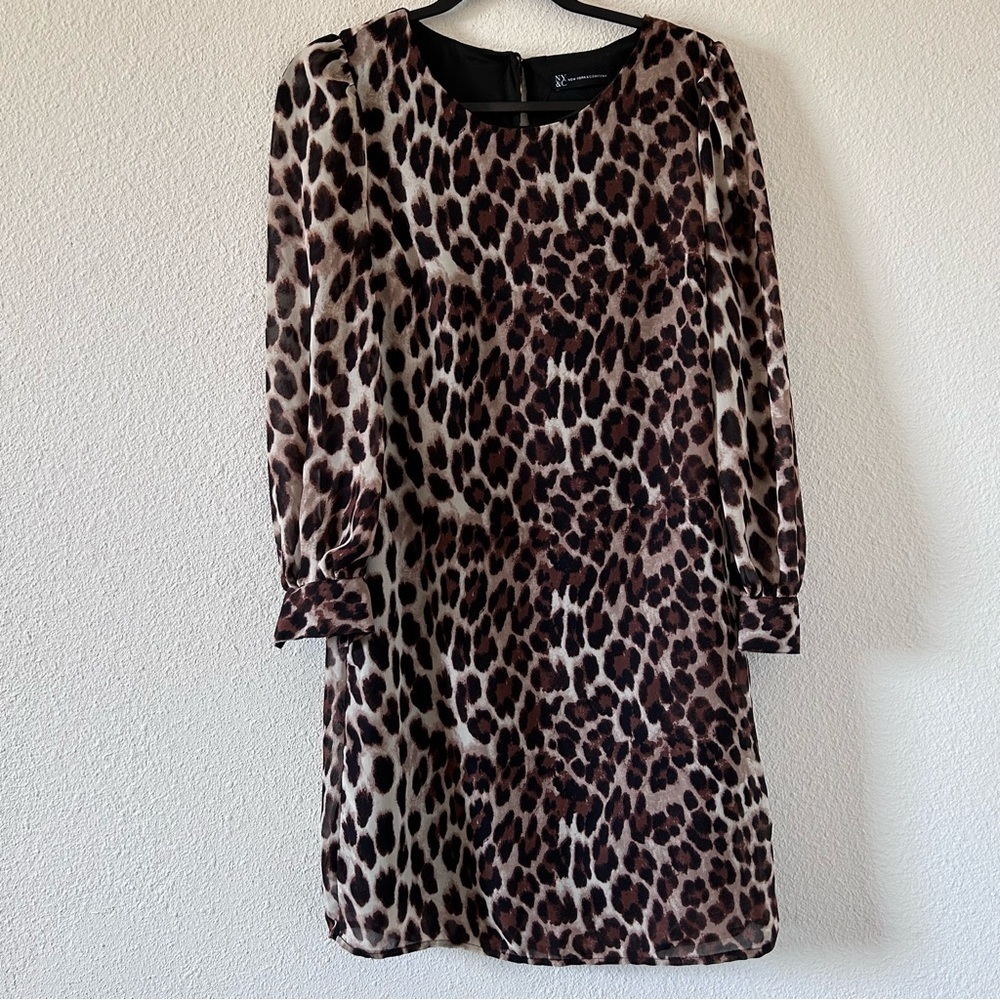 New York & Company Women’s Shift Midi Dress XSmall Cheetah Print Modest church